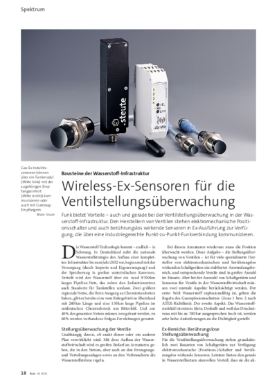 Wireless Ex sensors for valve position monitoring – Building the hydrogen infrastructure